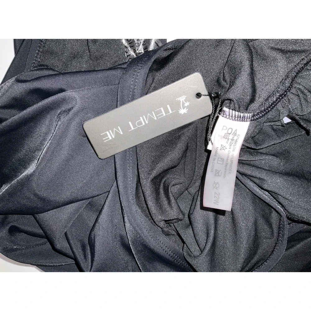 NWT Women's Tempt Me Tummy Control High‎ Waist 1 Piece Cutout Swimsuit Black 22W